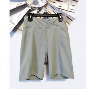 Danskin Women's Cross Waist Size Small Bike Shorts Lily Green Side Pockets